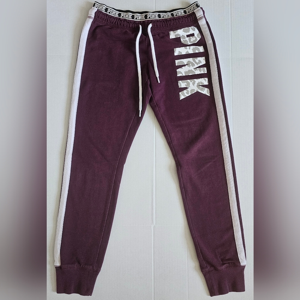 Victorias Secret PINK Y2K Joggers S Burgundy Gym Lounge Sweatpants Logo Athletic